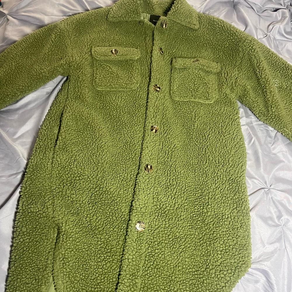 Waterfall Collar Open Front Teddy Coat Button down